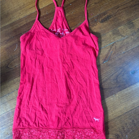 PINK Victoria's Secret Red Camisole with Lace Hem - Picture 1 of 1